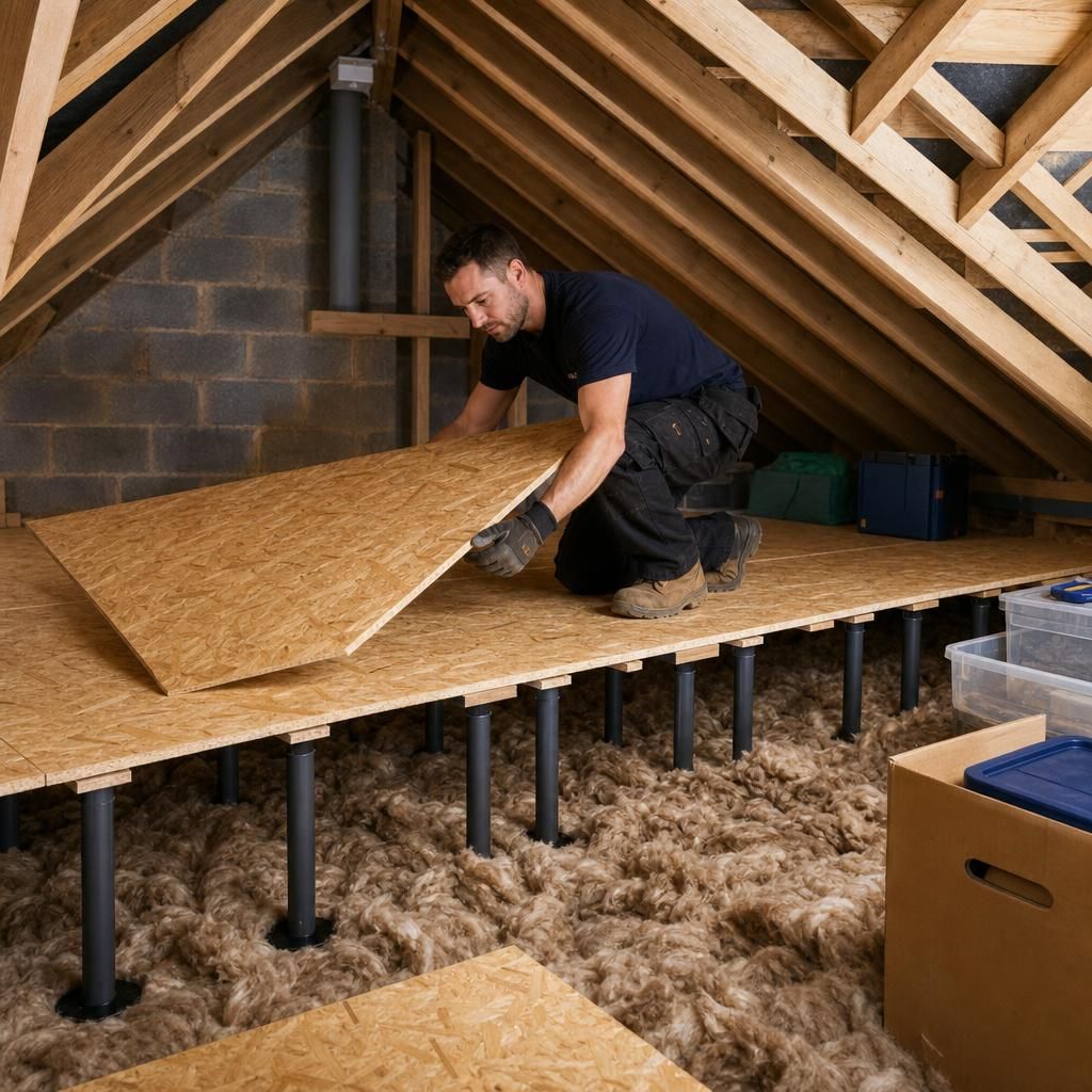 Homeowner's loft with newly installed raised flooring system