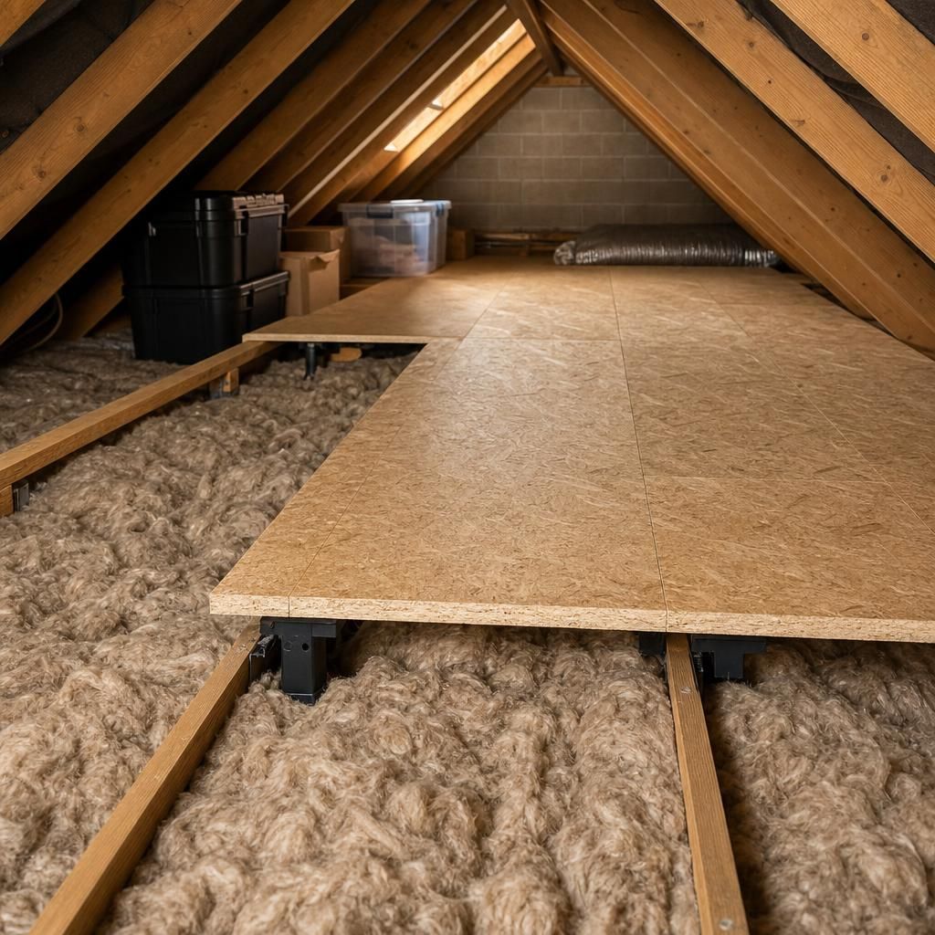 Customer loft with organised storage on raised boards