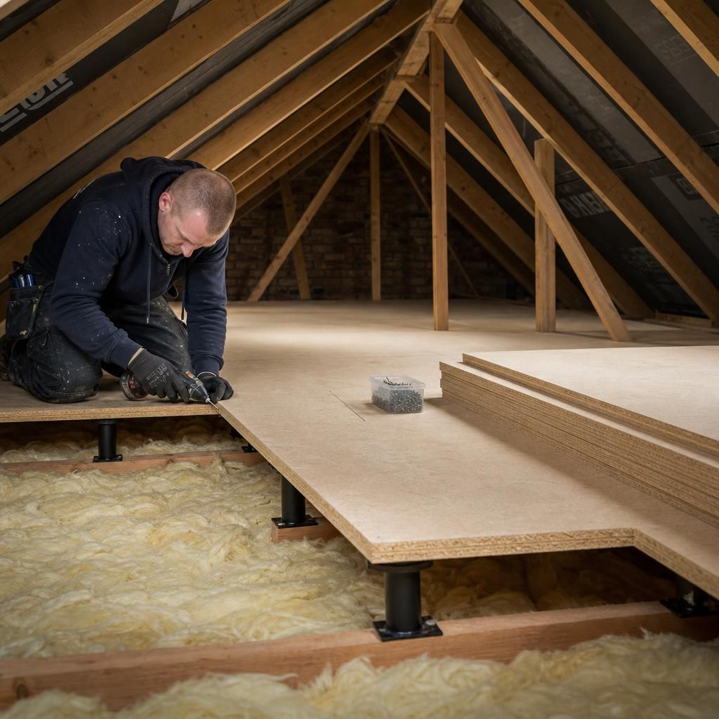 Loft with modern flooring system installation