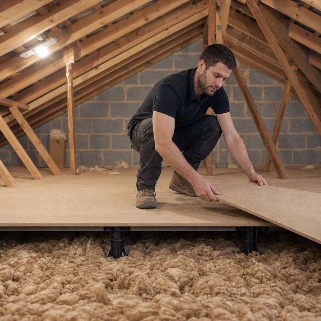 Close-up of loft floor raised boards and supports