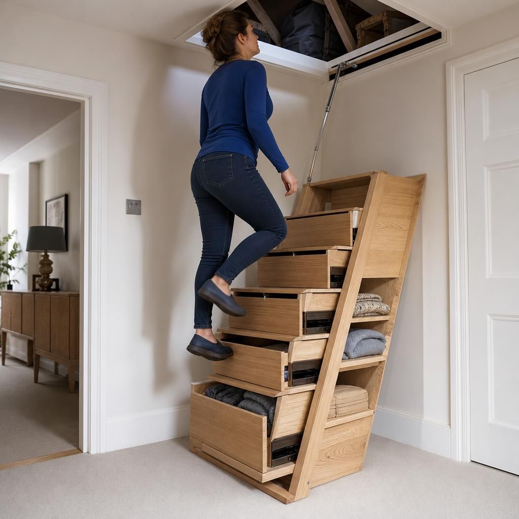 Loft steps with pull-out drawers