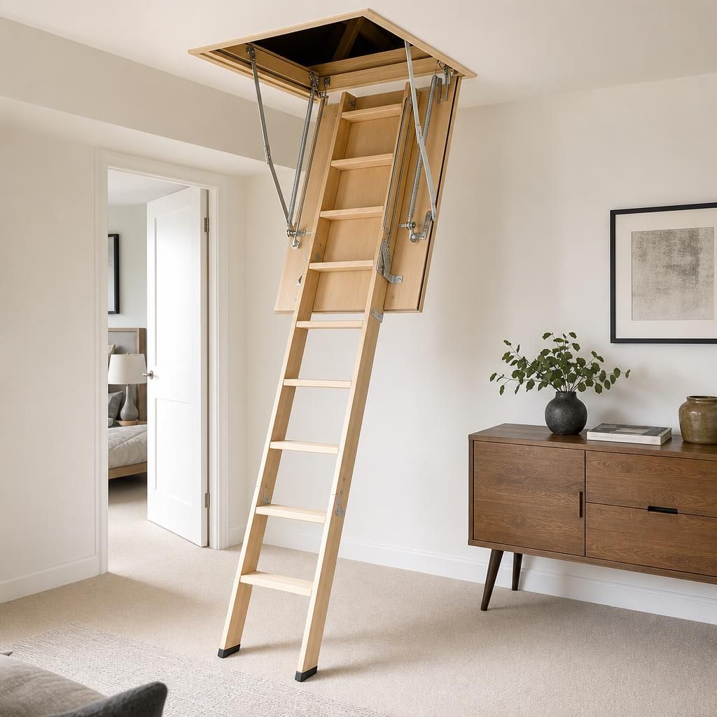 Compact folding stairs in a small home