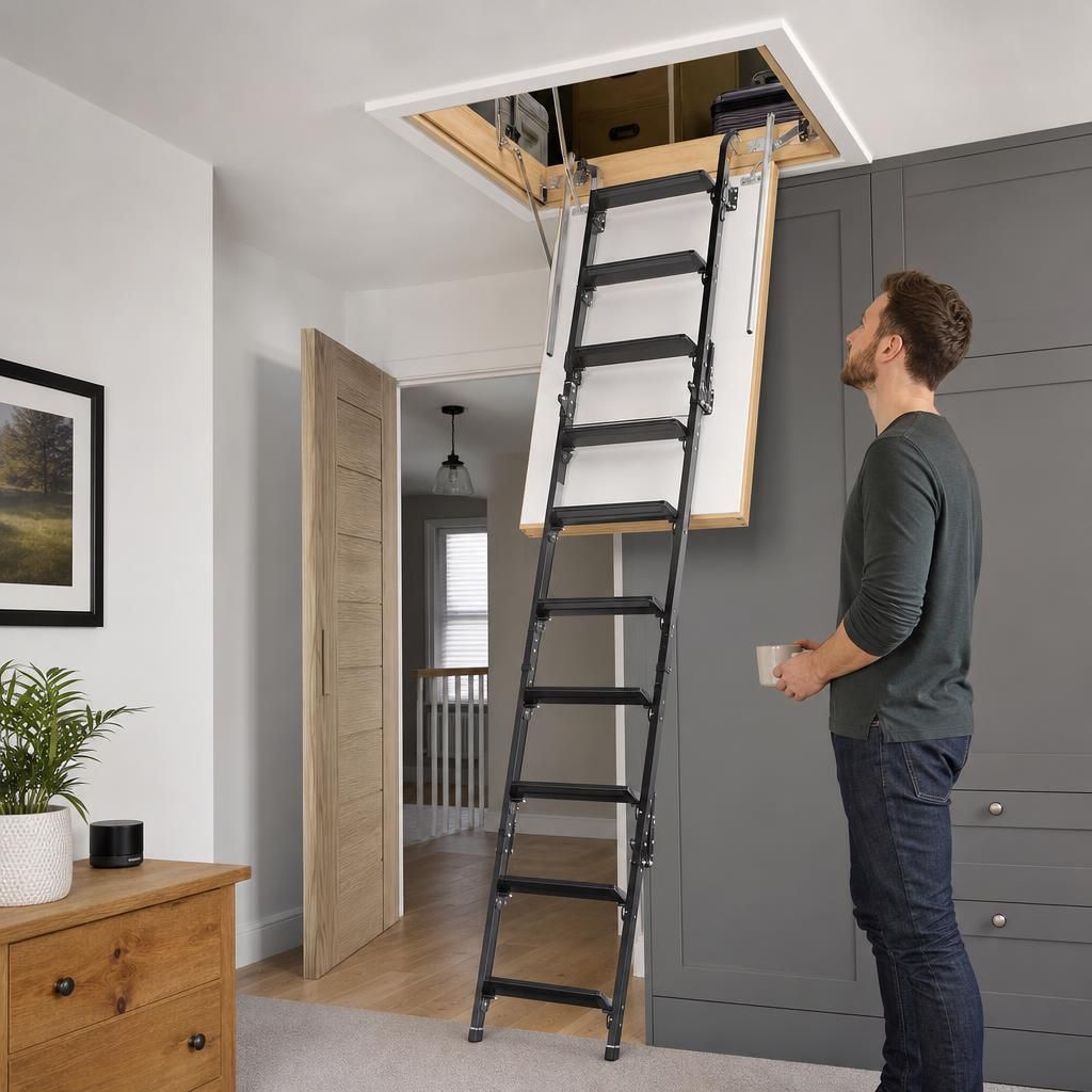 Compact spiral stairs leading to loft